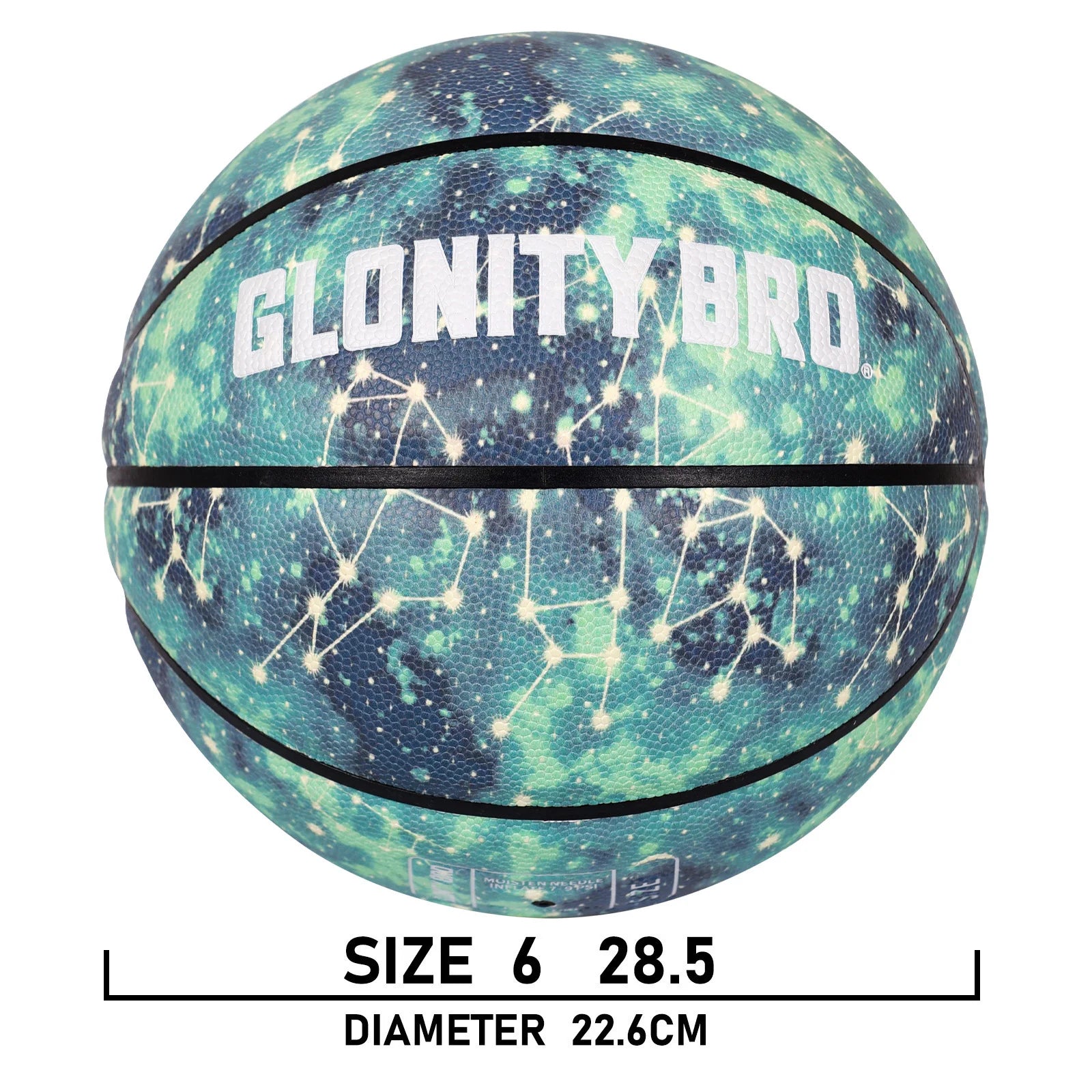 Glowing Leather Green Luminous Basketball Gift For Boys Girls,In&amp;Outdoor Night Game Ball Size 7(29.5") / 6(28.5") / 5 (27.5")