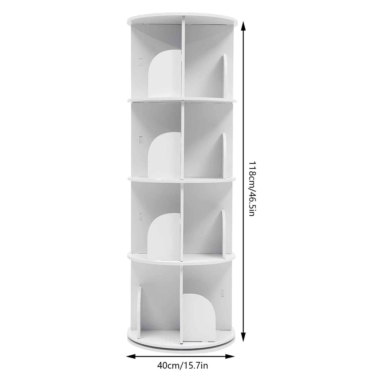 2/4-Tier Wooden Rotatable Bookshelf - 360°Display Floor Standing Storage Rack, White Multifunctional Bookshelf Organizer