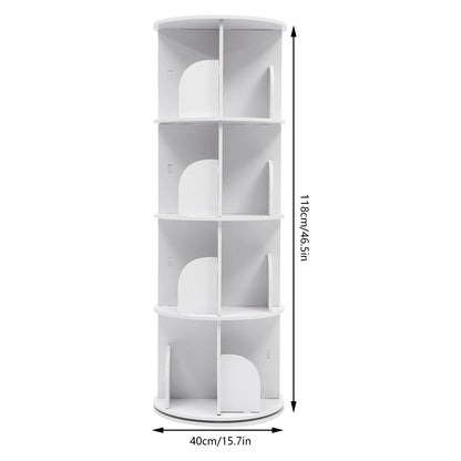 2/4-Tier Wooden Rotatable Bookshelf - 360°Display Floor Standing Storage Rack, White Multifunctional Bookshelf Organizer
