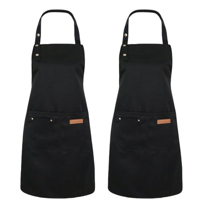 2Pcs Kitchen Chef Bib Aprons with Adjustable Straps and Pockets Resistant Cooking Apron for Women Men Chefs Waiters