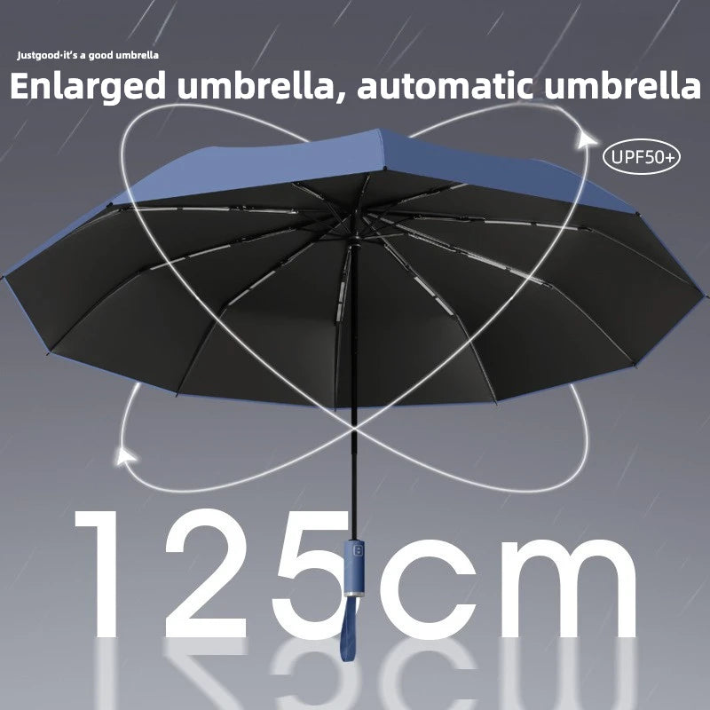 Windproof Automatic Folding Umbrella, 125CM Diameter Large Rain Umbrella, Sun UV UPF50+ Protection Umbrellas for Man and Women