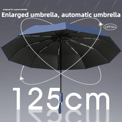 Windproof Automatic Folding Umbrella, 125CM Diameter Large Rain Umbrella, Sun UV UPF50+ Protection Umbrellas for Man and Women