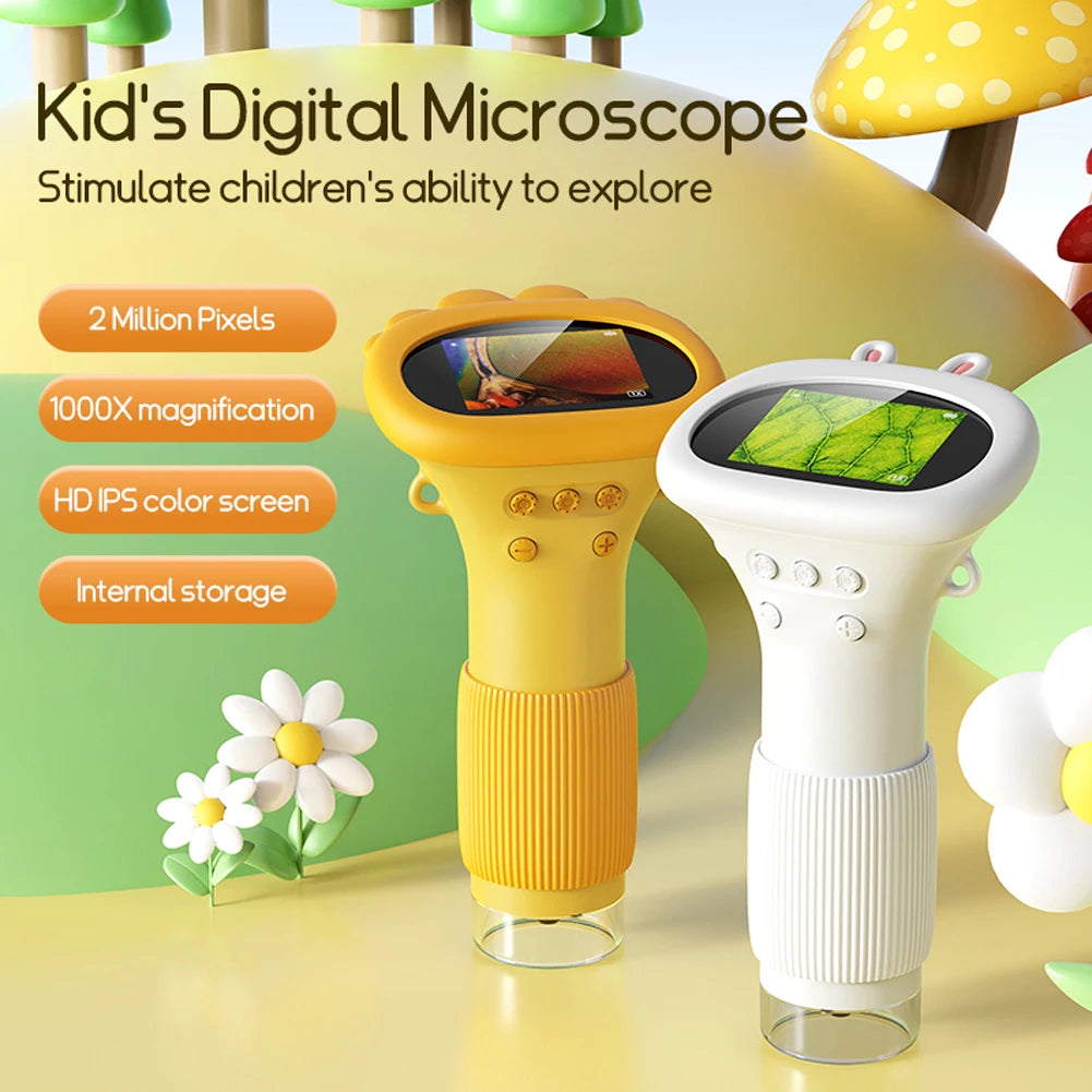 1000X Handheld Digital Microscope 2 Inch IPS Screen Handheld HD Microscope 2MP Lens Mini Portable Microscopes with 8 LED Light