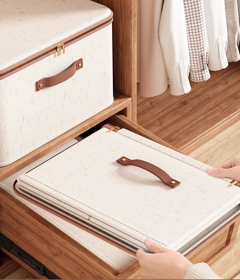 Large Household Storage Box Heavy-duty Hard Shell Cotton Linen Zipper Storage Organizer Box with Lid for Clothes Toys Blankets