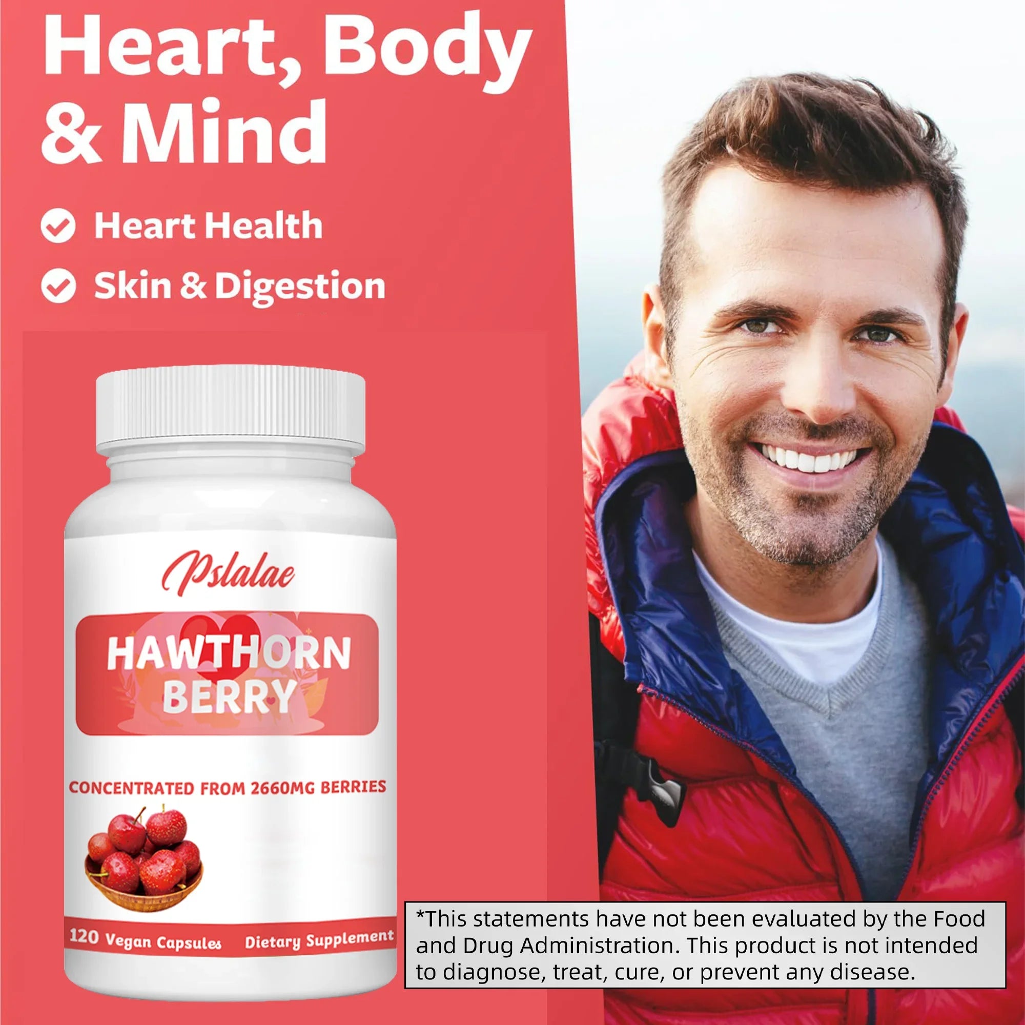 Hawthorn Berry Capsules - Promotes Blood Circulation, Relieves Stress and Digestion - 120 Capsules