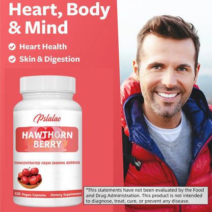 Hawthorn Berry Capsules - Promotes Blood Circulation, Relieves Stress and Digestion - 120 Capsules