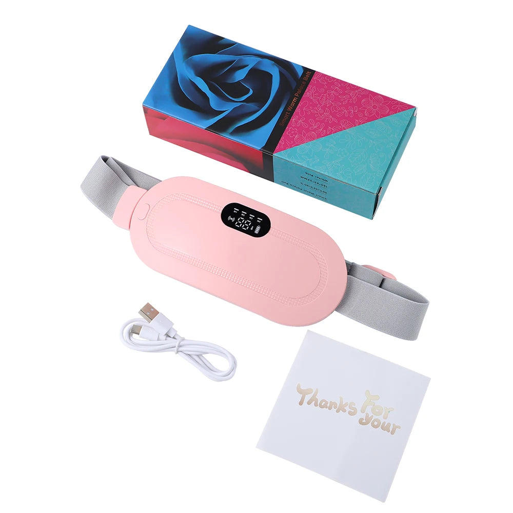 Portable Heated Massage Belt Menstrual Pain Relief Hot Compress Pad Abdominal Thermal Vibration Massager Period Warm Palace Belt