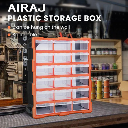 AIRAJ Multi-Drawer Storage Organizer - 18 Slots, Plastic Parts &amp; Crafts Cabinet for Desk or Wall Mount, Ideal for Hardware, Bead