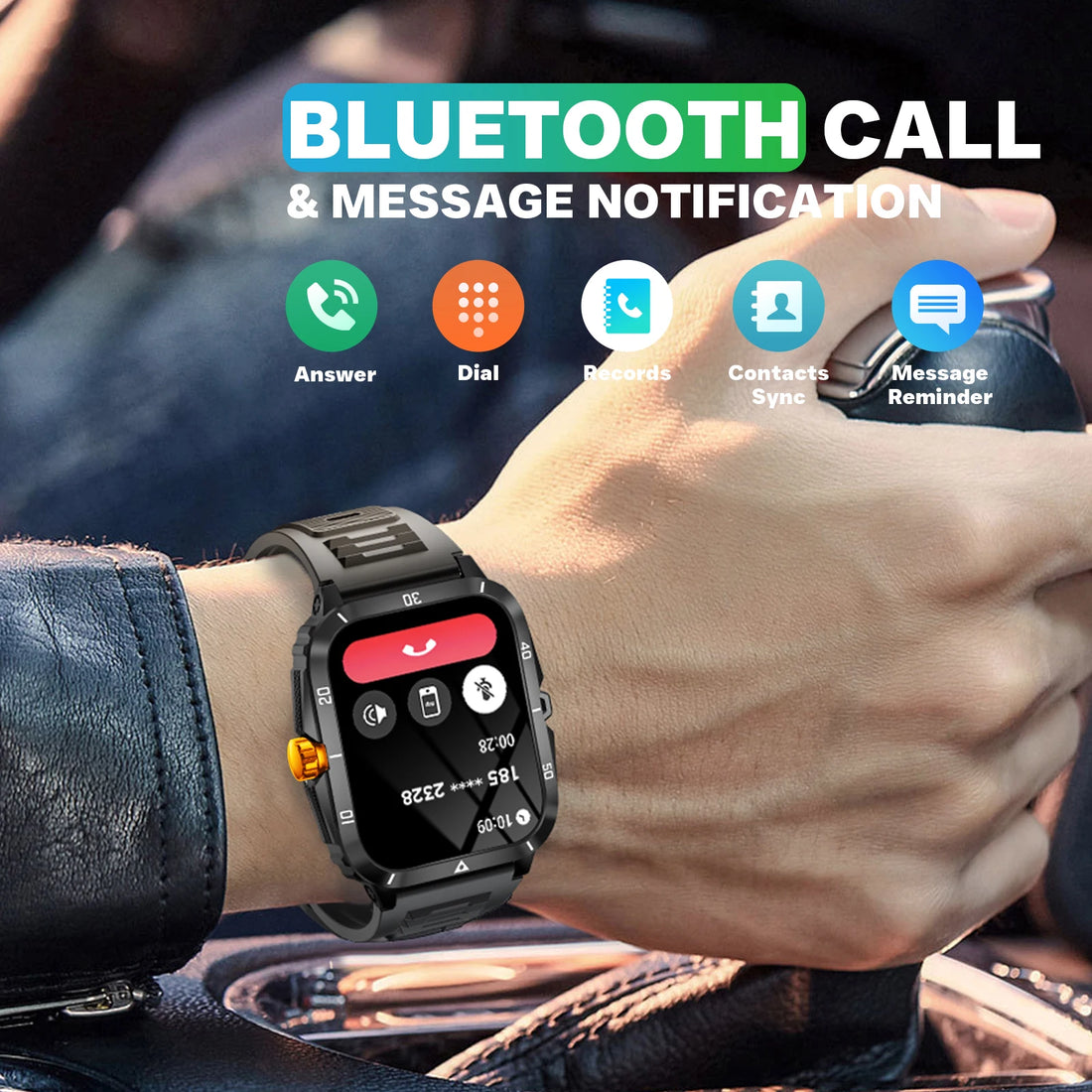 EIGIIS Smart Watch 3ATM Waterproof 1.96" IPS Screen Military KT71 Men 100+ Sport Mode Heart Rate Blood Pressure Bluetooth Call
