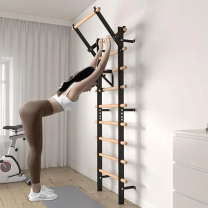 Wooden Stall Bar with Pull-Up &amp; Dip Attachments