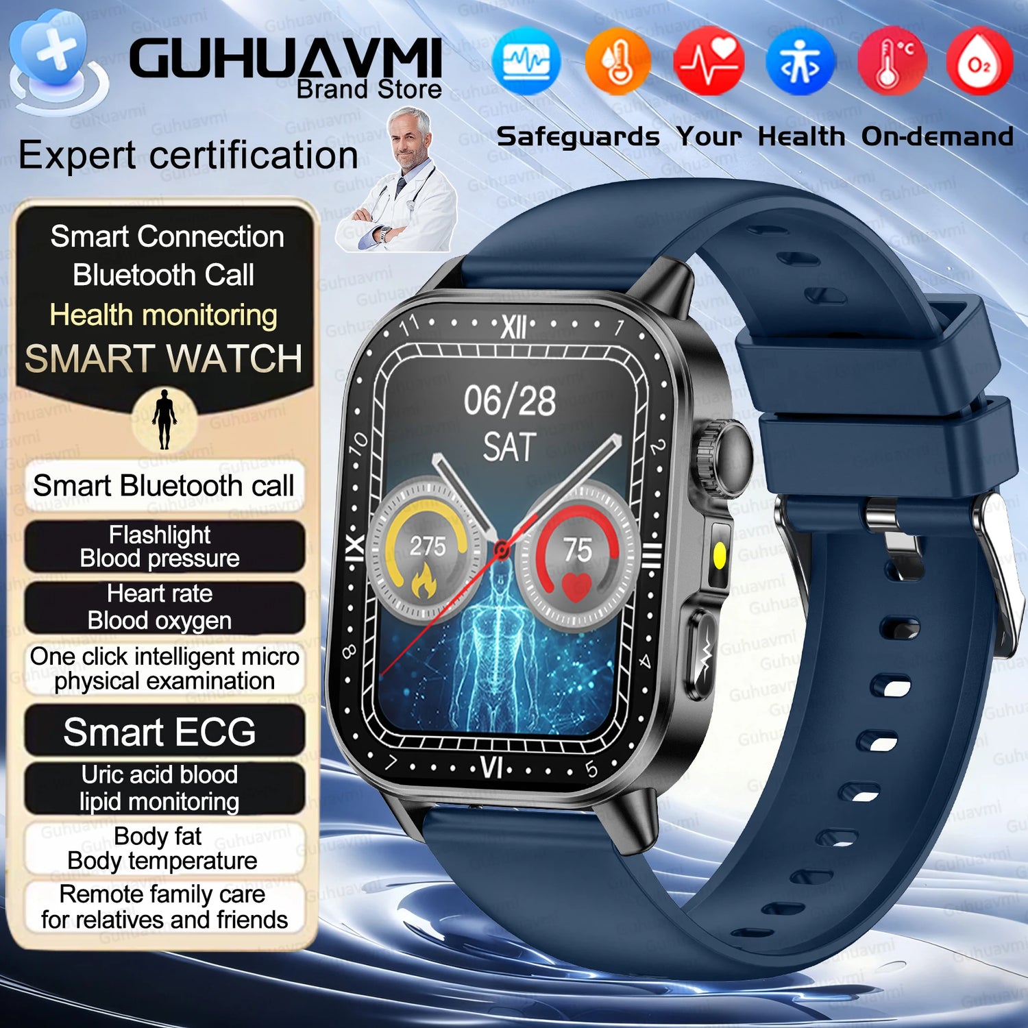 2026New ECG+PPG AI Health Diagnose Smart Watch Men Women Clock Blood Lipid BP Uric Acid Heart rate Tracker HD Call Smart Watch