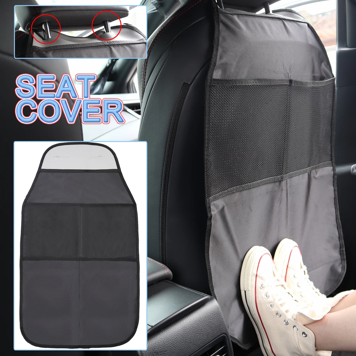 2xCar Seat Back Anti Kicking Pad Kick Mat Organizer Children Rear Seat Scuff Dirty Protection Cover for Kids Storage Accessories