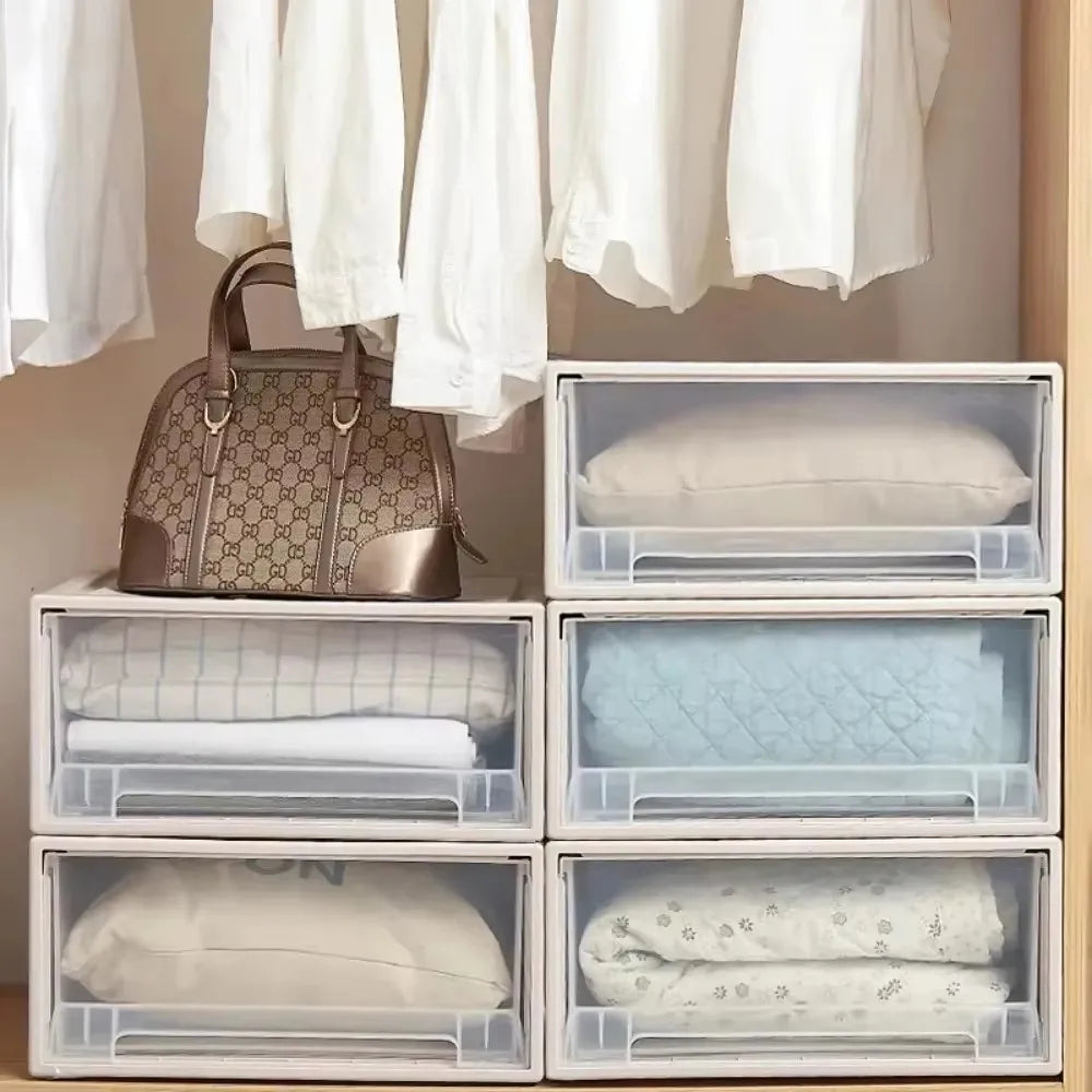 Stackable Quilt Storage Drawer Transparent Wardrobe Organizer Household Closet Storage Box Home Plastic Desktop Sundries Boxes