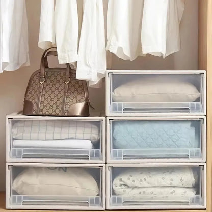 Stackable Quilt Storage Drawer Transparent Wardrobe Organizer Household Closet Storage Box Home Plastic Desktop Sundries Boxes