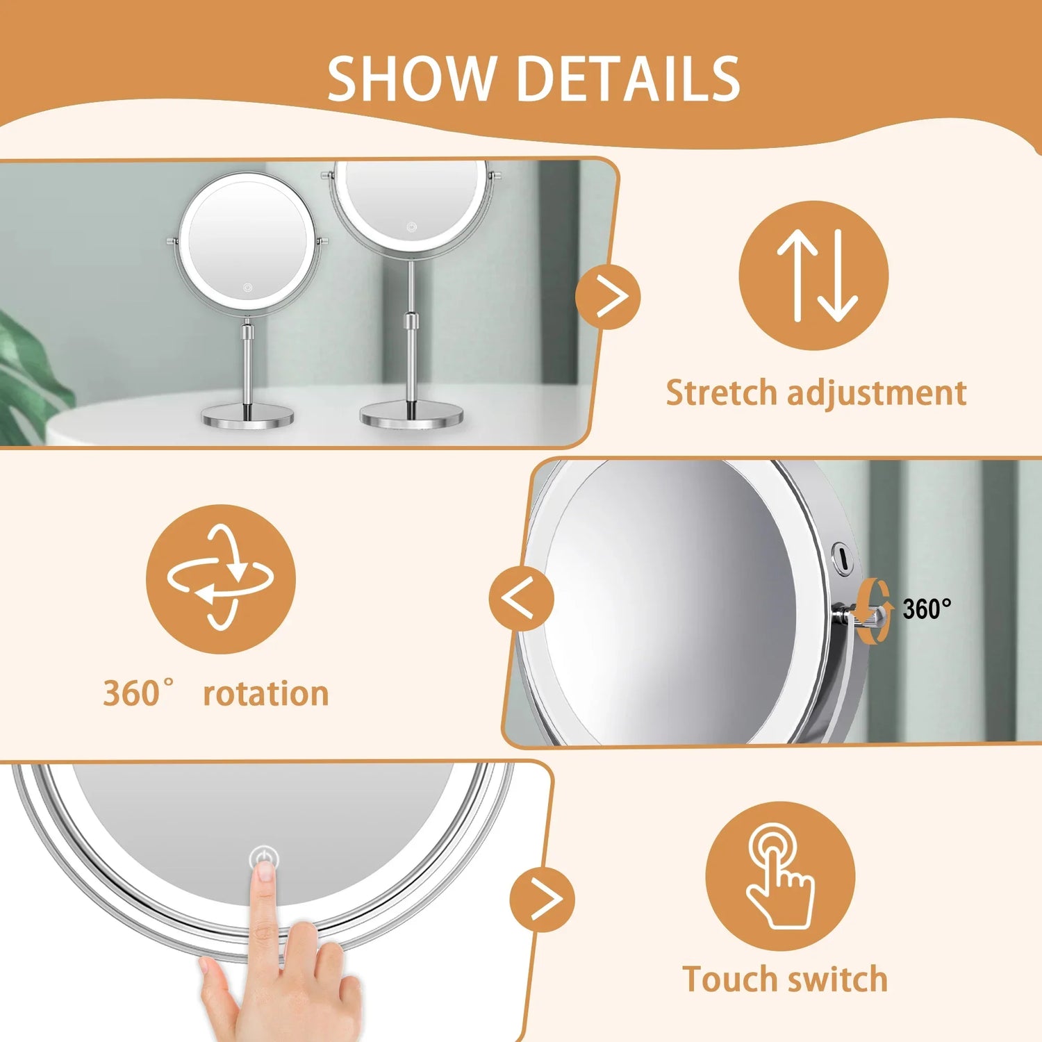 7 Makeup Mirror with Light USB Rechargeable 
