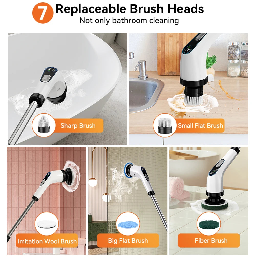 Electric Cleaning Brush 7 in 1 Replaceable Head Household Wireless Rotatable Cleaning Brush For Bathroom Kitchen Windows Toilet