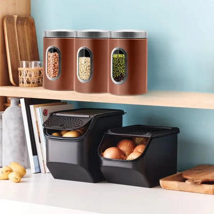QYQRQF Canisters Sets for The Kitchen 3pcs Sugar Flour Coffee Storage Jars Stainless Steel Food Container Organizer for Kitchen
