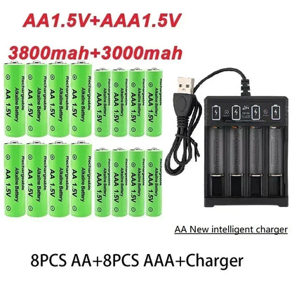 AA +AAA Battery New 1.5VRechargeableBattery AA3800MAH AAA3000 with USBCharger for LED Flashlight Flashlightorelectronicdevices
