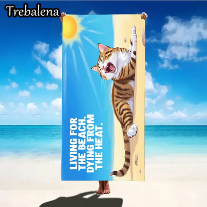 30*60inch Ultra-Soft Beach Towel with Beach Cat Living For The Beach Dying From Heat