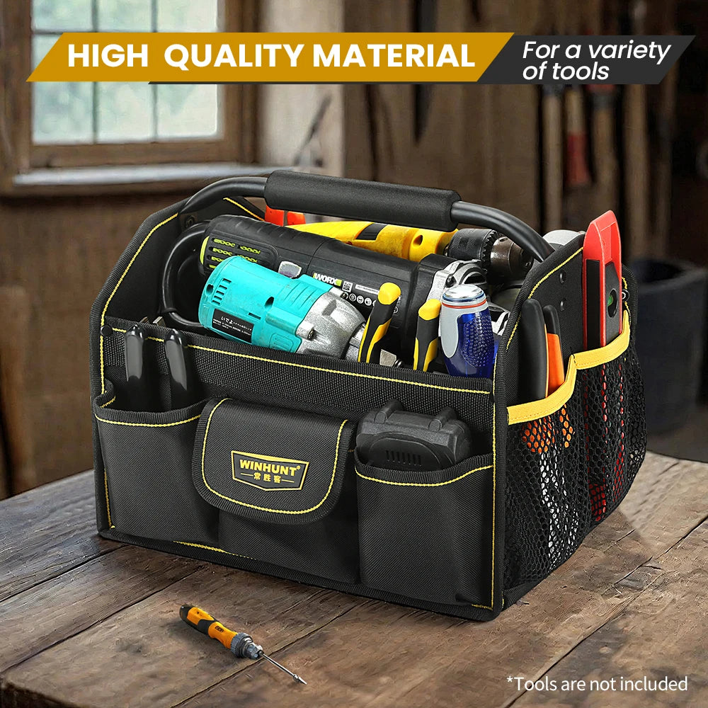 WINHUNT Tote Bag, 10-Pocket Wide Mouth Tool Bag, Tubular Steel Heavy Duty Electrician Tool Bin for Tool Organization and Storage