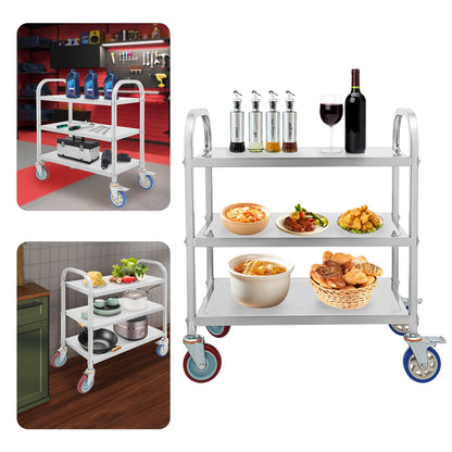 3 Tier Stainless Steel Kitchen Trolley Cart,   Utility Serving Storage Rolling Car Shelf, Kitchen Trolley Car