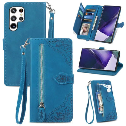 Lanyard Zipper Flip Wallet Card Cover For Samsung Galaxy S25 Edge S24 Ultra S23 Plus S22 S21 FE A17 Magnetic Leather Phone Case