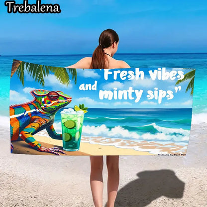 30*60inch Ultra-Soft Beach Towel with Tropical Chameleon Fresh Vibes Beach Towel