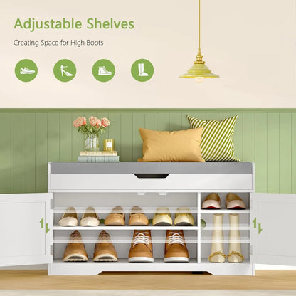 Shoe Bench with Lift Top Storage, Entryway Bench with Padded Seat Cushion, Shoe Storage Bench with 2 Adjustable Shelves