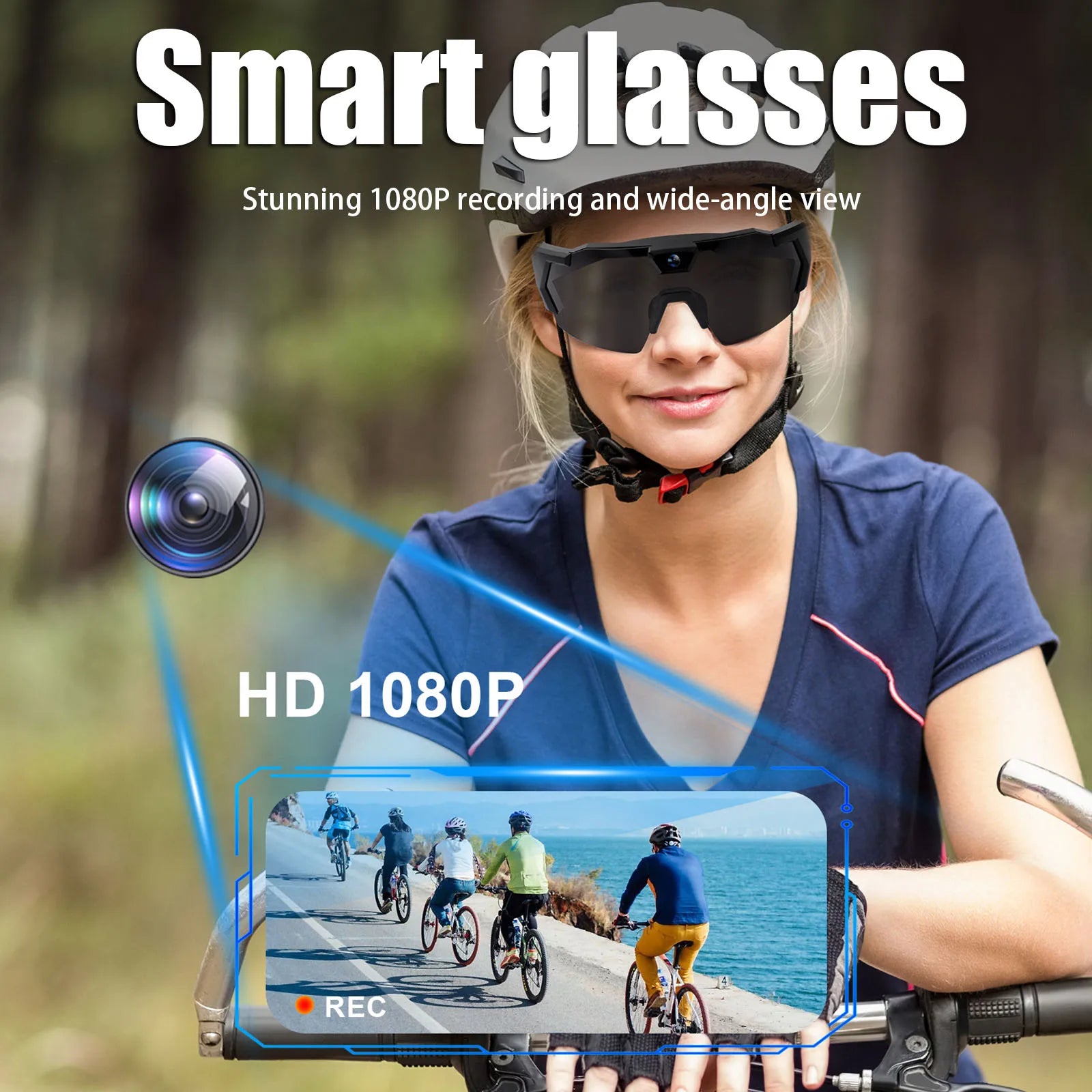 Smart Camera Glasses HD 1080P Cycling Action Sunglasses 64G ROM Video Recording Glasses Suitable for Men and Women