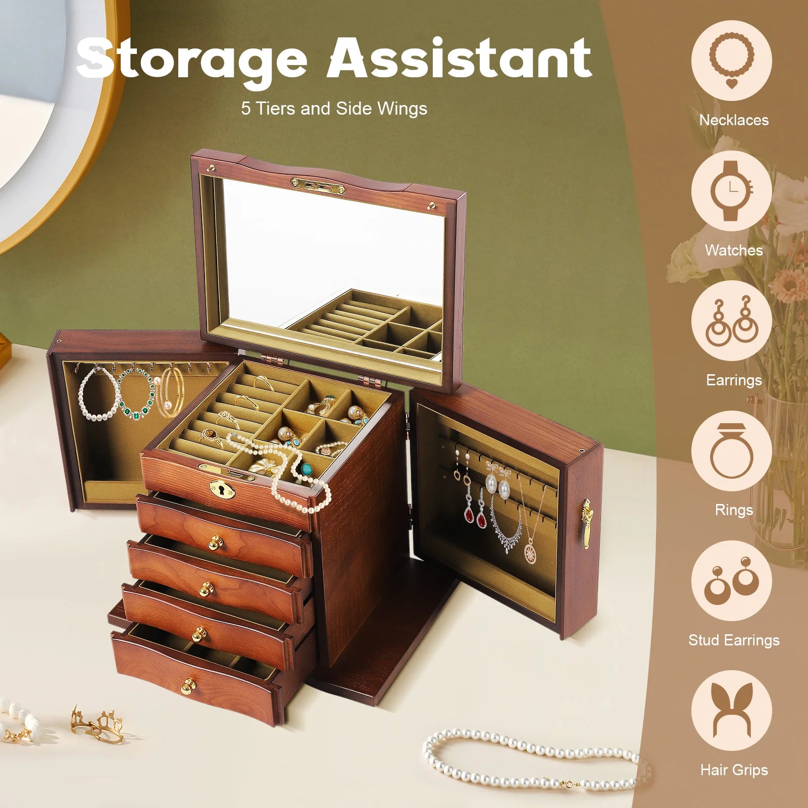 Wooden Jewelry Box Organizer Storage Luxury Multi Functional Jewelry Box with Lock Retro Drawer Style Display Packaging Supplies