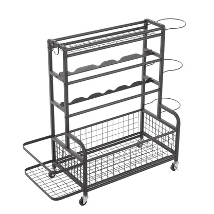 4-Tier Metal Storage Organizer Rolling Wheels for Basketball Sports Equipment Organizer for Yoga Mat Larger Ball Storage Rack