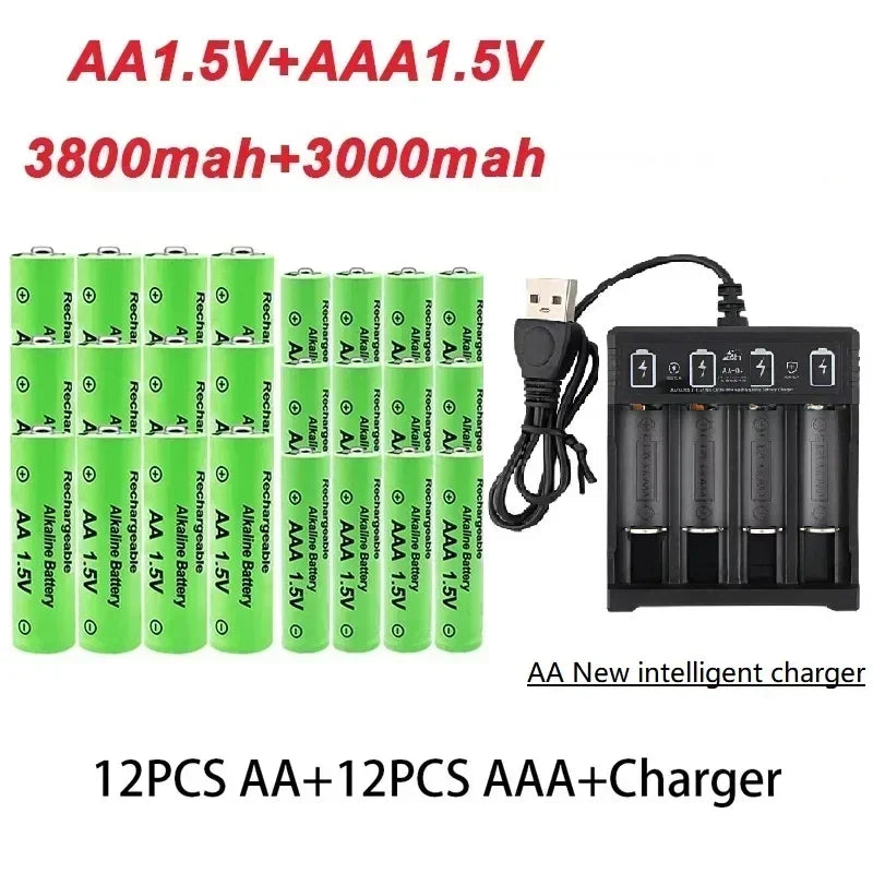 AA +AAA Battery New 1.5VRechargeableBattery AA3800MAH AAA3000 with USBCharger for LED Flashlight Flashlightorelectronicdevices