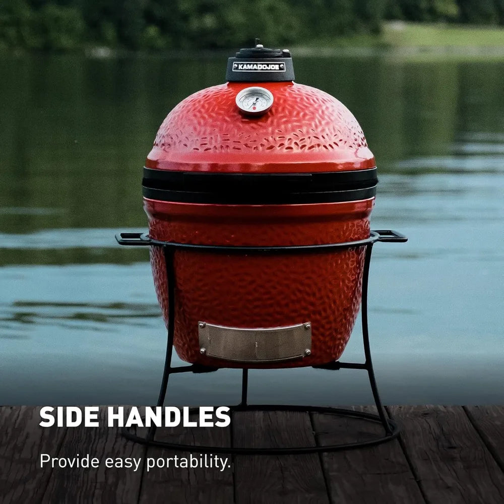 Outdoor Cooking - Joe Jr 13.5-inch Portable Ceramic Charcoal Grill with Grill Stand, Stainless Steel Cooking Grate, Heat