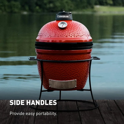 Outdoor Cooking - Joe Jr 13.5-inch Portable Ceramic Charcoal Grill with Grill Stand, Stainless Steel Cooking Grate, Heat