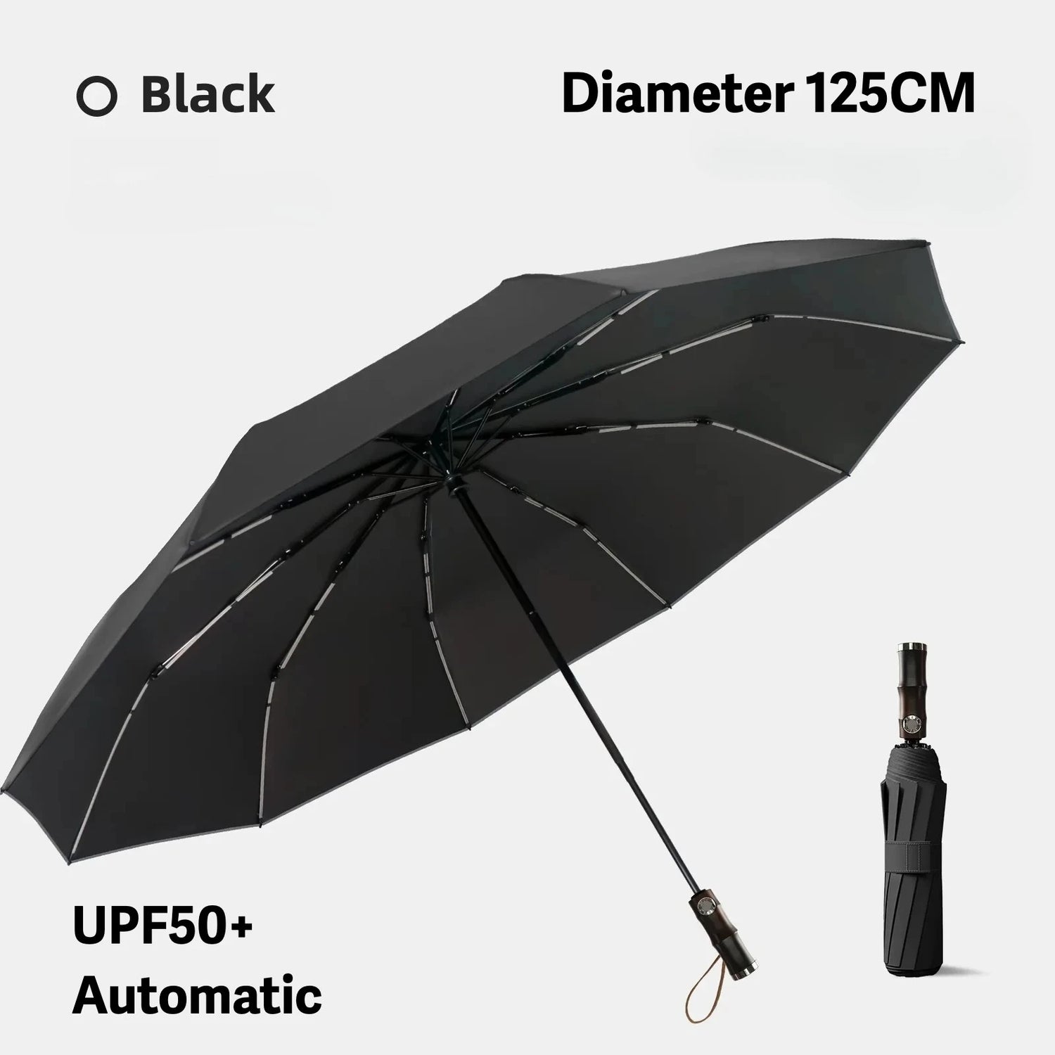 Windproof Automatic Folding Umbrella, 125CM Diameter Large Rain Umbrella, Sun UV UPF50+ Protection Umbrellas for Man and Women