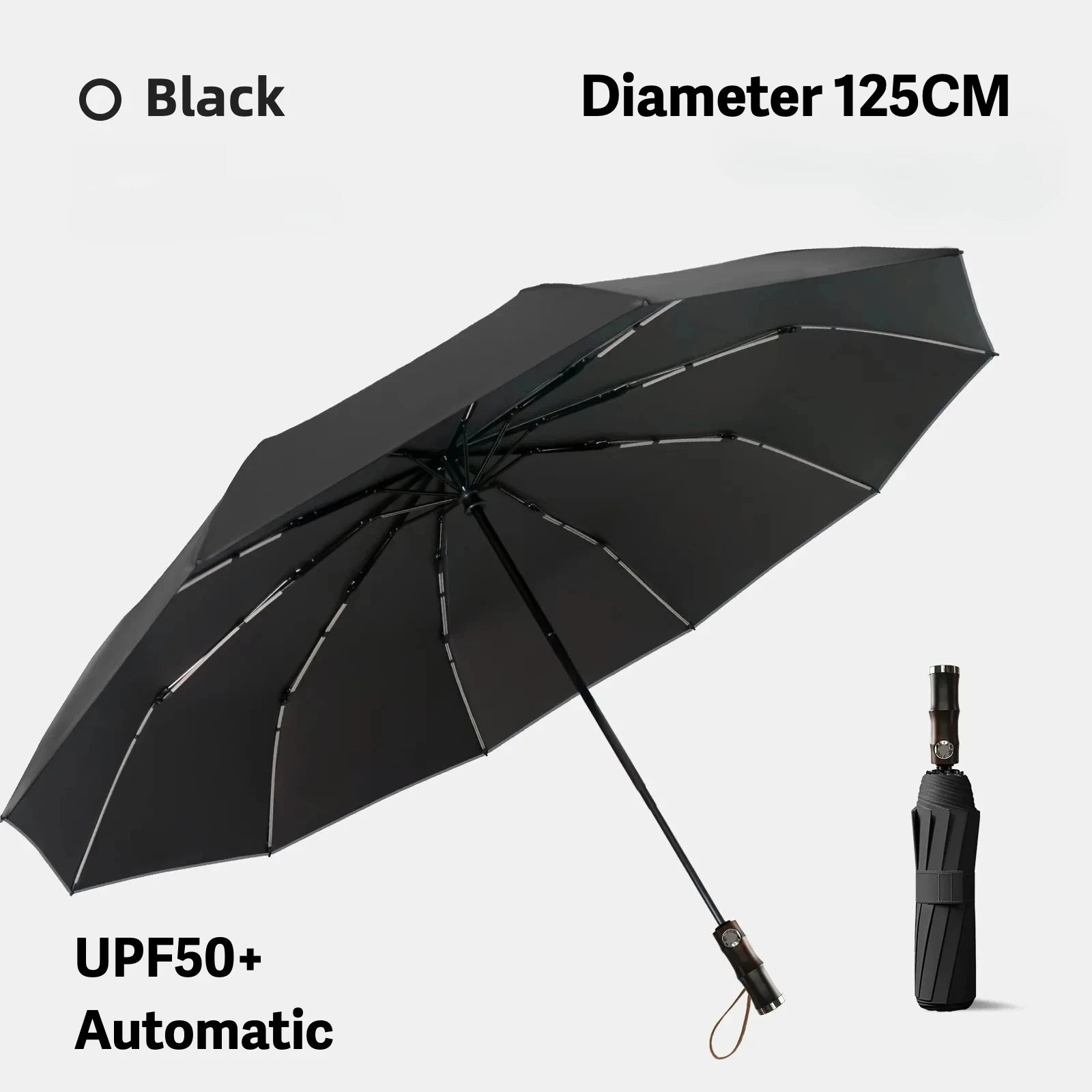 Windproof Automatic Folding Umbrella, 125CM Diameter Large Rain Umbrella, Sun UV UPF50+ Protection Umbrellas for Man and Women