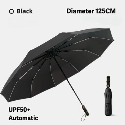 Windproof Automatic Folding Umbrella, 125CM Diameter Large Rain Umbrella, Sun UV UPF50+ Protection Umbrellas for Man and Women