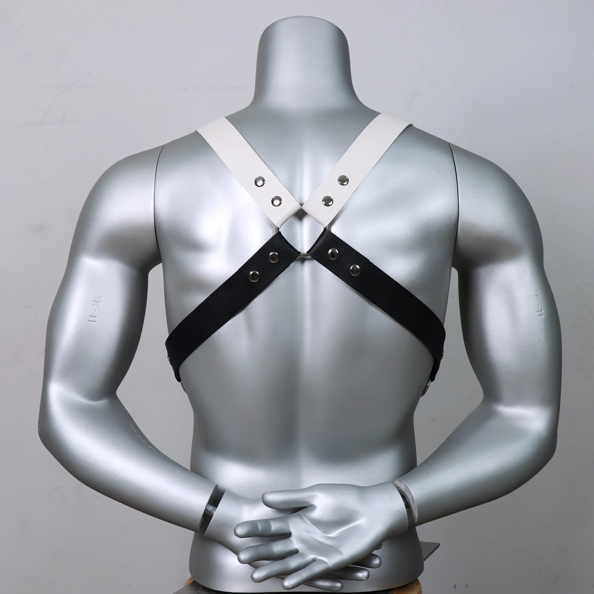 Men Chest Harness Belt Black and White Punk Body Harness Belt, Buckle Clothes Outfits Shoulder Straps Nightclub Cosplay Clubwear