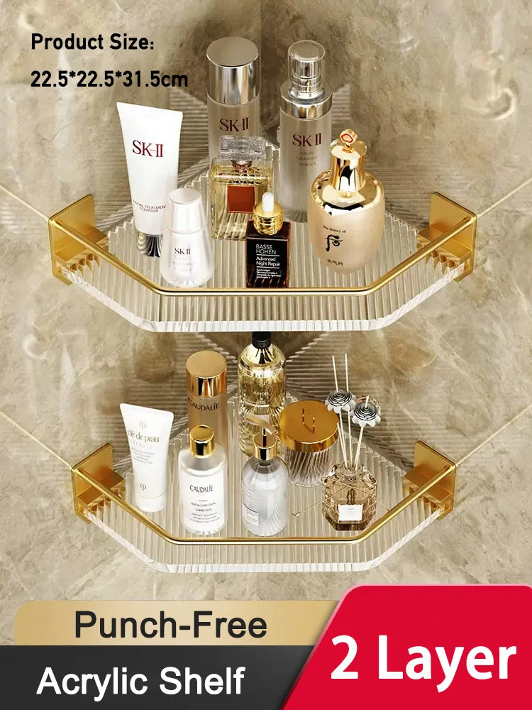 Acrylic Bathroom Shelves Wall Mounted Non Grilling Shampoo Organizer Corner Hanging Shower Storage Shelf Adhesive Bath Room Rack