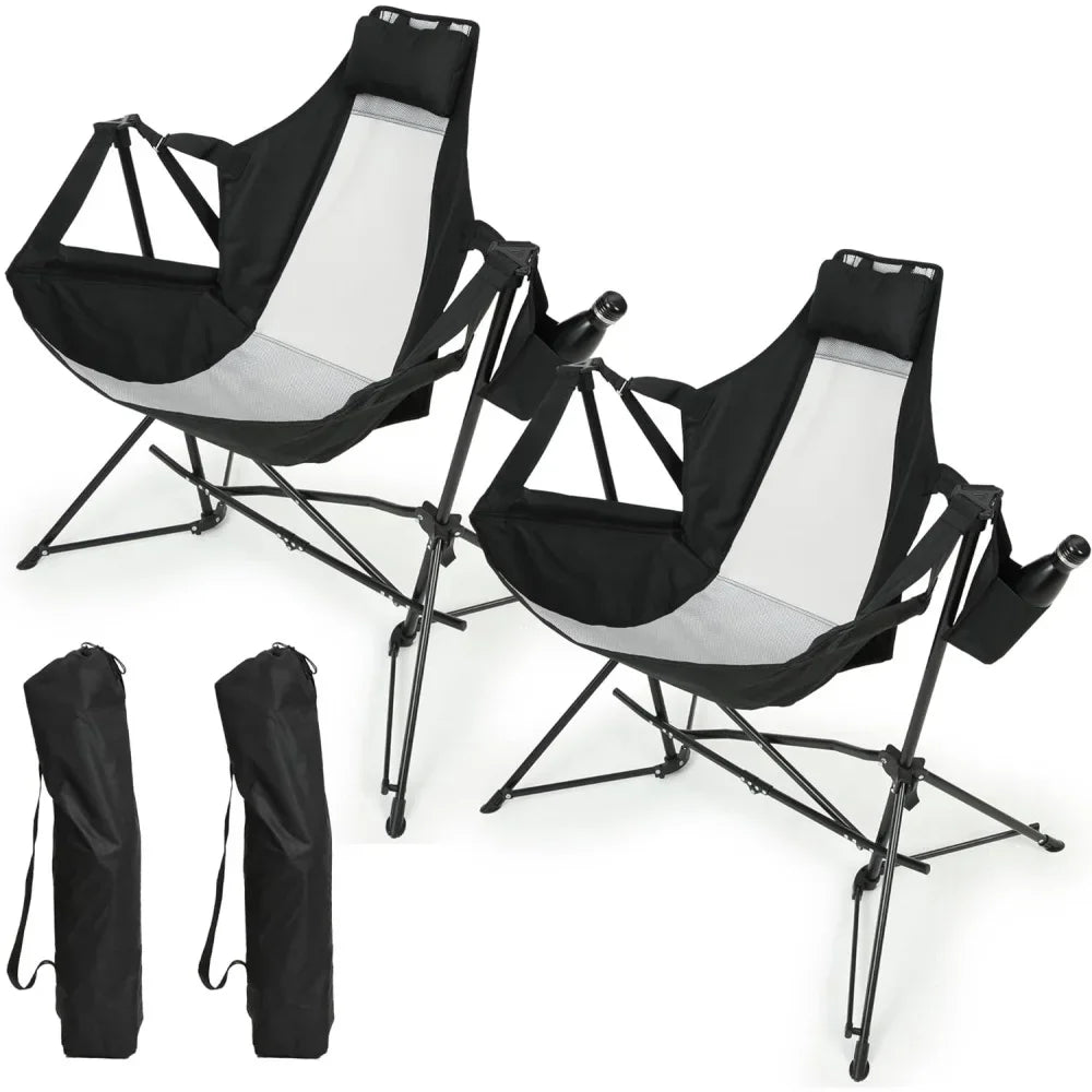 Hammock Camping Chair Folding Portable Aluminum Alloy Adjustable Back Swinging Chair Pillow Cup Holder Recliner Carry Bag