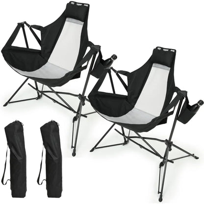 Hammock Camping Chair Folding Portable Aluminum Alloy Adjustable Back Swinging Chair Pillow Cup Holder Recliner Carry Bag