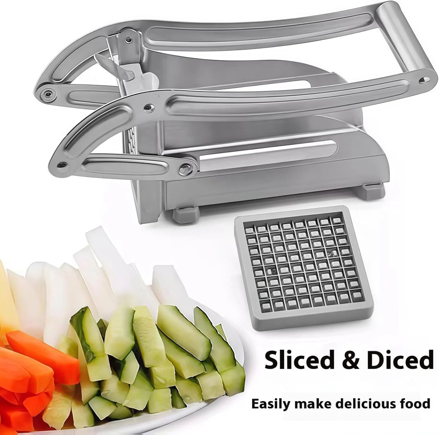 Stainless Steel French Fry Cutter with 1/2-Inch Blade - Heavy-Duty Potato Cutter, Perfect for Cutting Potatoes, Carrots &amp; Cucumb