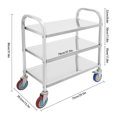 3 Tier Stainless Steel Kitchen Trolley Cart,   Utility Serving Storage Rolling Car Shelf, Kitchen Trolley Car