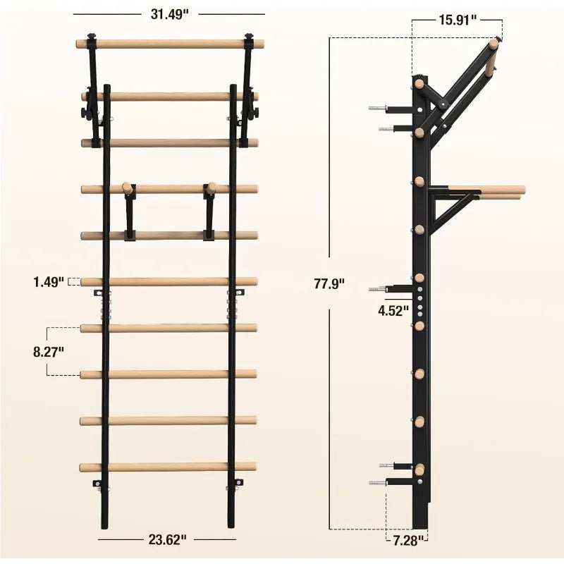 Wooden Stall Bar with Pull-Up &amp; Dip Attachments