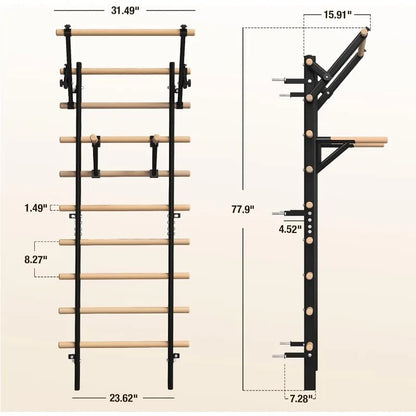 Wooden Stall Bar with Pull-Up &amp; Dip Attachments