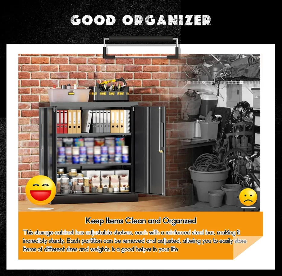 36" Metal Storage Cabinet with Wheels, Lockable Rolling Metal Garage Cabinets with 2 Doors and 4 Adjustable Shelves, Rolling To