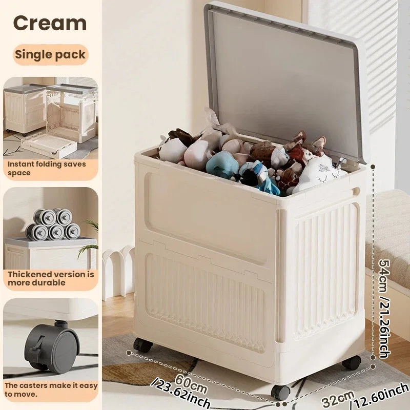Foldable wheeled dust-proof flip cover storage box, household large-capacity plastic storage box for clothes and quilts