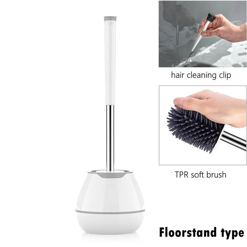 Toilet Brush WC Cleaner Floorstand Silicone Bristle Bathroom Cleaning Bowl Brush Set With Tweezers Bathroom Accessories