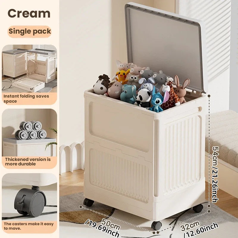 Foldable wheeled dust-proof flip cover storage box, household large-capacity plastic storage box for clothes and quilts