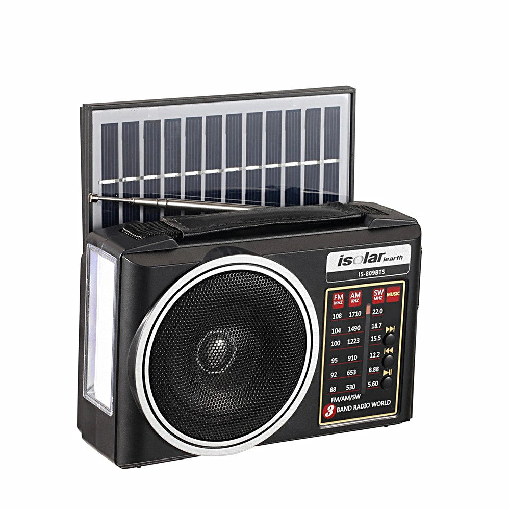Portable FM/AM/SW Radio Solar Charging Multi Band Emergency Radios Receiver Bluetooth Speaker with Flashlight TF USB for Walk